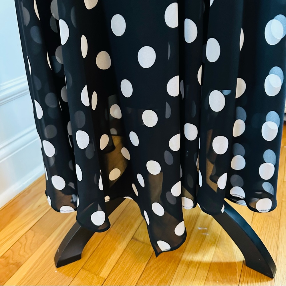 Lennie for Nina Leonard Black & White Polka Dot Cowl Neck Kentucky Derby Dress - Picture 5 of 14